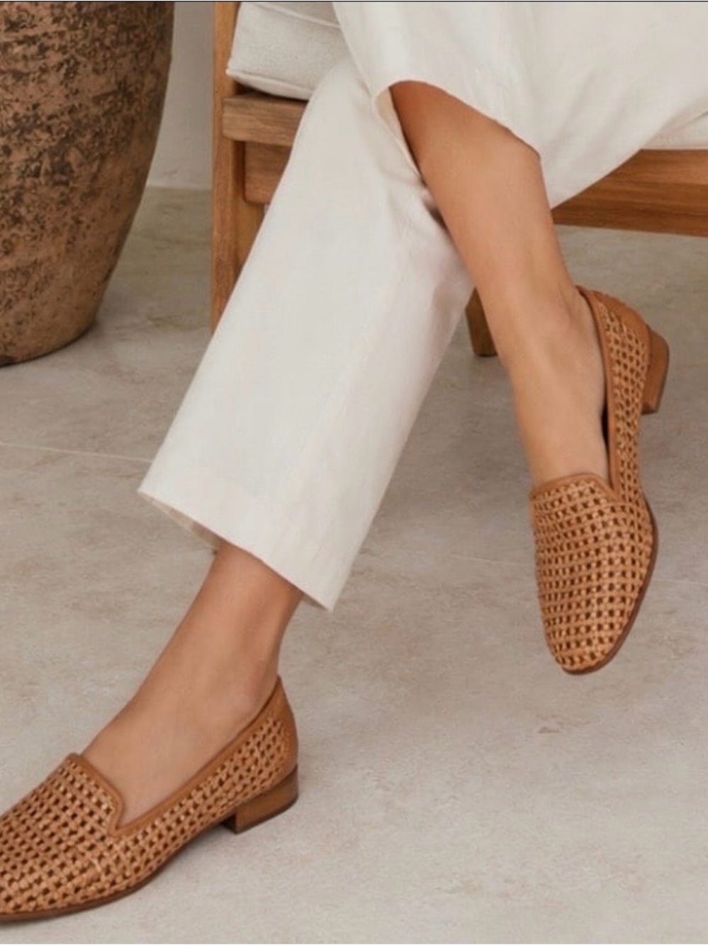 J. McLaughlin Melva Woven Vachetta Leather Loafers Tan Size 6.5 Made in Spain